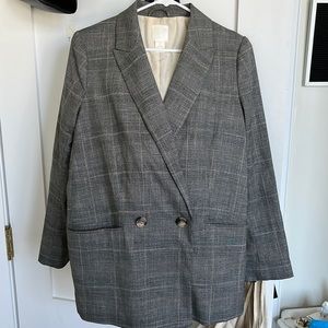 H&M double breasted plaid blazer